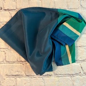 VENA VINTAGE 100% POLYESTER MADE IN JAPAN TEAL/BLUE/CREAM STRIPED OBLONG SCARF